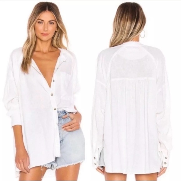 Free People We the Free Made For Sun Linen Cotton Button Down Shirt White XS - Picture 1 of 8
